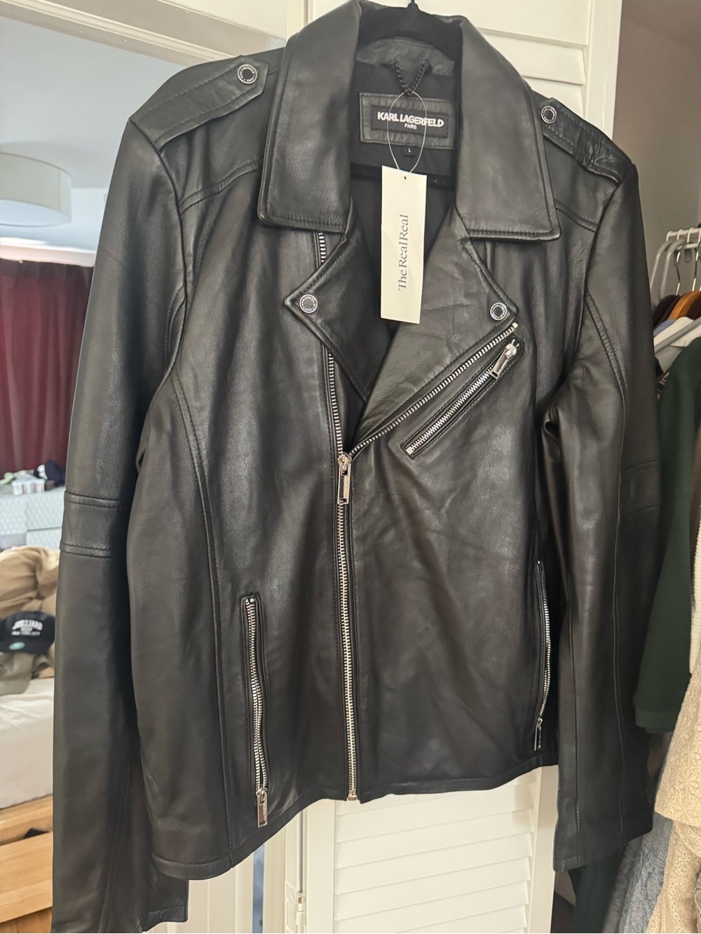 Karl Lagerfeld Black Leather Asymmetric Moto Jacket